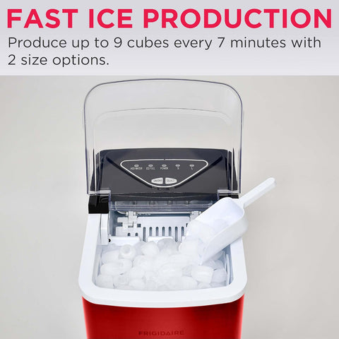 Frigidaire Compact Countertop Ice Maker, 26lbs of Ice per Day, Red Stainless