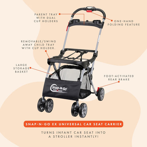 Baby Trend Snap N Go EX Foldable Universal Infant Car Seat Carrier, Black