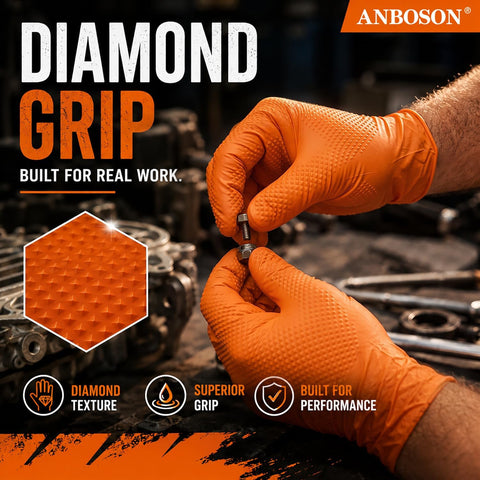 ANBOSON 10 Mil Heavy Duty Diamond Texture Nitrile Gloves, X-Large, 100 Ct