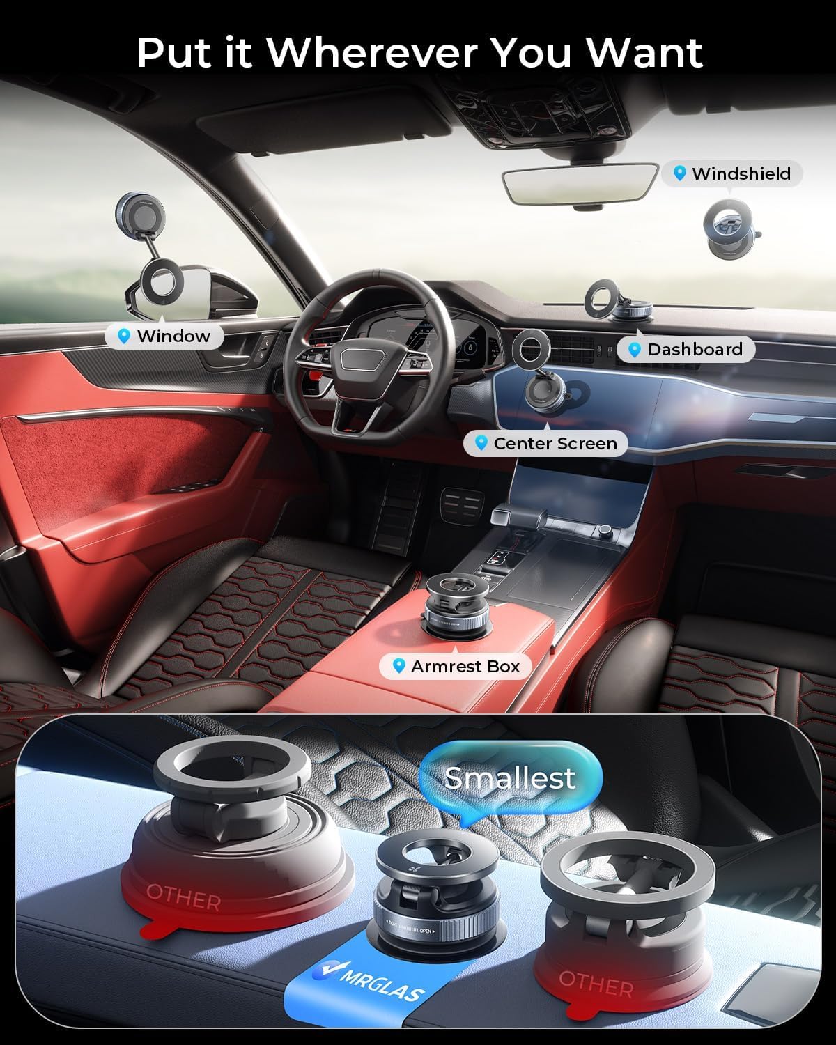 MRGLAS 2026 Upgraded for MagSafe Vacuum Car Phone Mount, 360° Adjustable
