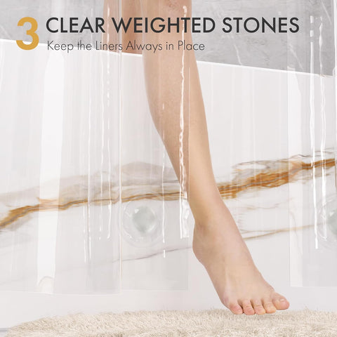 AmazerBath Shower Curtain Liner 2 Pack, 72 x 78 Inches PEVA Plastic Shower Liner with 3 Weighted Stones and 12 Rustproof Metal Grommet, Lightweight Waterproof Shower Curtain - Clear