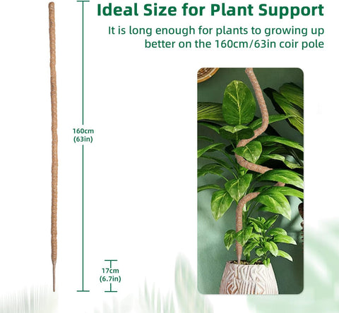 Mcbazel 63 Inch Moss Pole for Plants Monstera, Monstera Plant Support Stick, Bendable Moss Poles Plant Support Stick for Climbing Plants, Stick Support Stake Kit for Potted Plants, Pothos,Philodendron