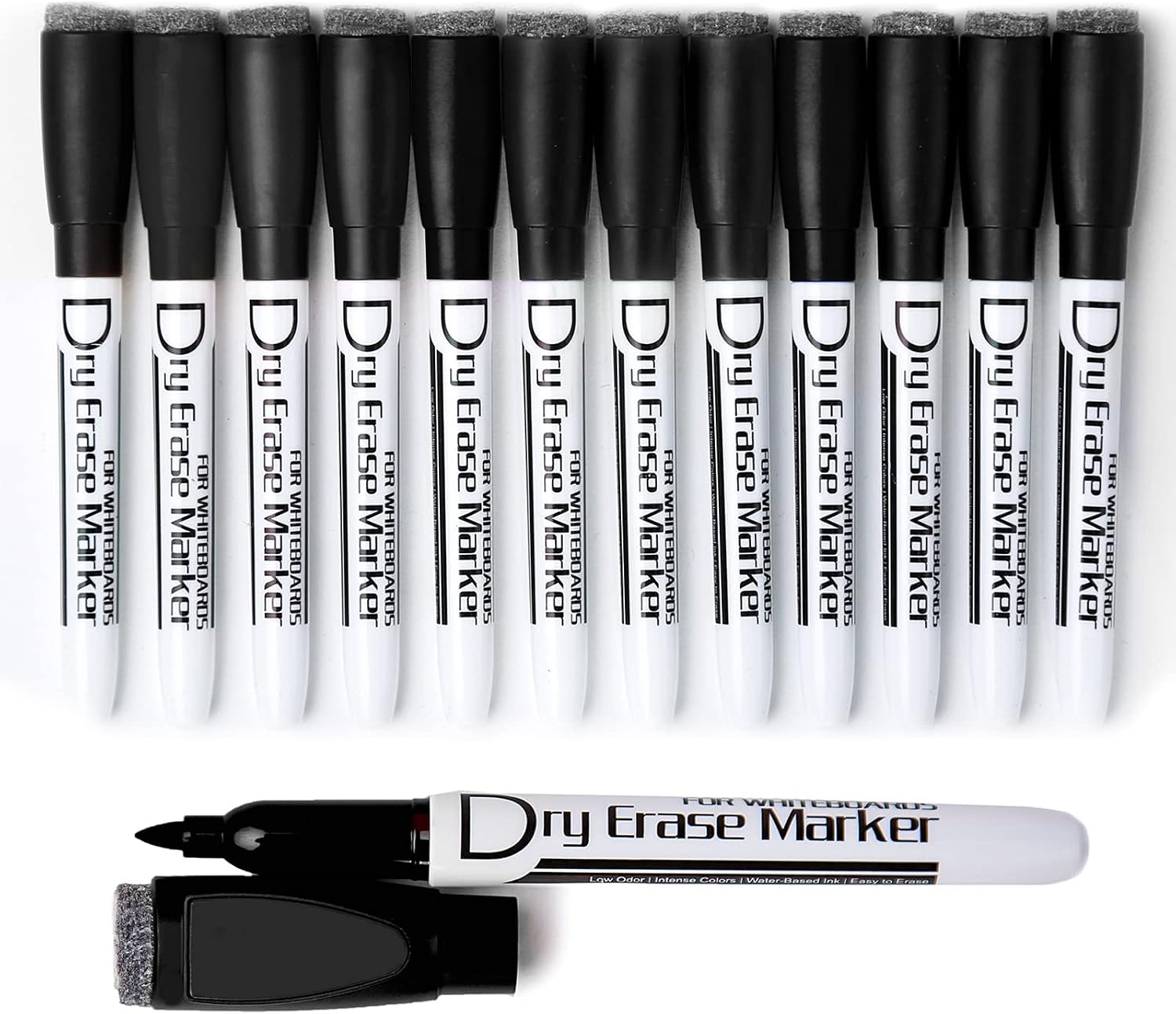 Volcanics Magnetic Green Dry Erase Markers with Eraser Cap, Fine Tip, 12 Count