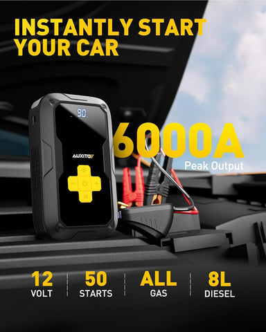 AUXITO 6000A Portable Jump Starter with Air Compressor (All Gas/ 8L Diesel)