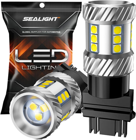 SEALIGHT 3157 LED Bulb Reverse Light, Brake Bulbs 1000% Brighter 6000K 1800LM Super Bright 3056 3156 3057 LED Bulbs with Projector Len for DRL Tail Brake Turn Signal Lights, White 2PCS