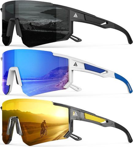 Polarized Sports Sunglasses for Men Women, UV400 Protection Mens Sunglasses Wrap Around Sun Glasses for Cycling Running