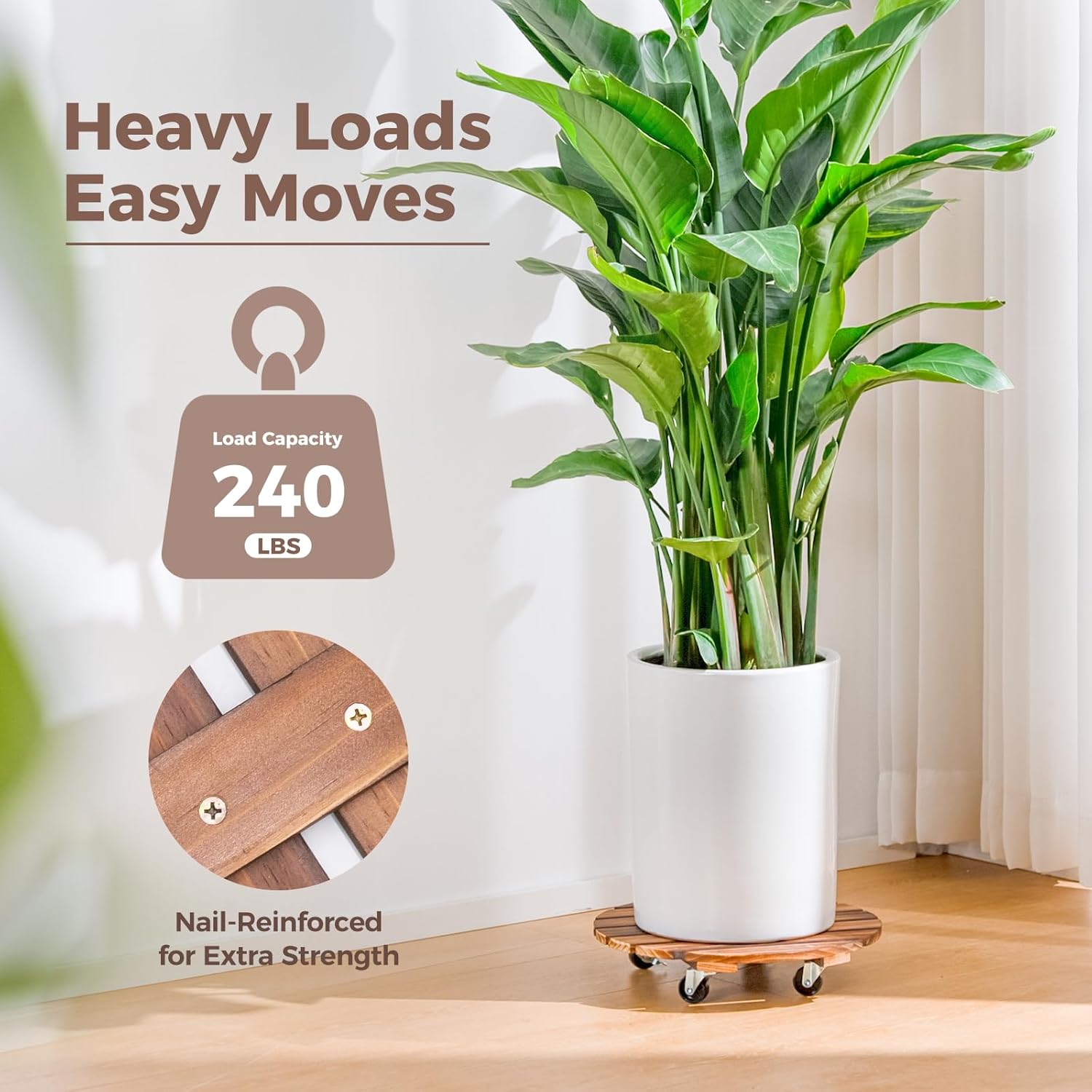 Bamworld Plant Caddy 12 Inch Rolling Tray with Wheels 2 Pack
