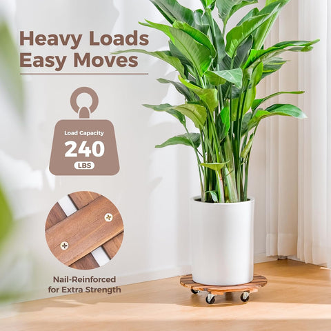 Bamworld Plant Caddy 12 Inch Rolling Tray with Wheels 2 Pack