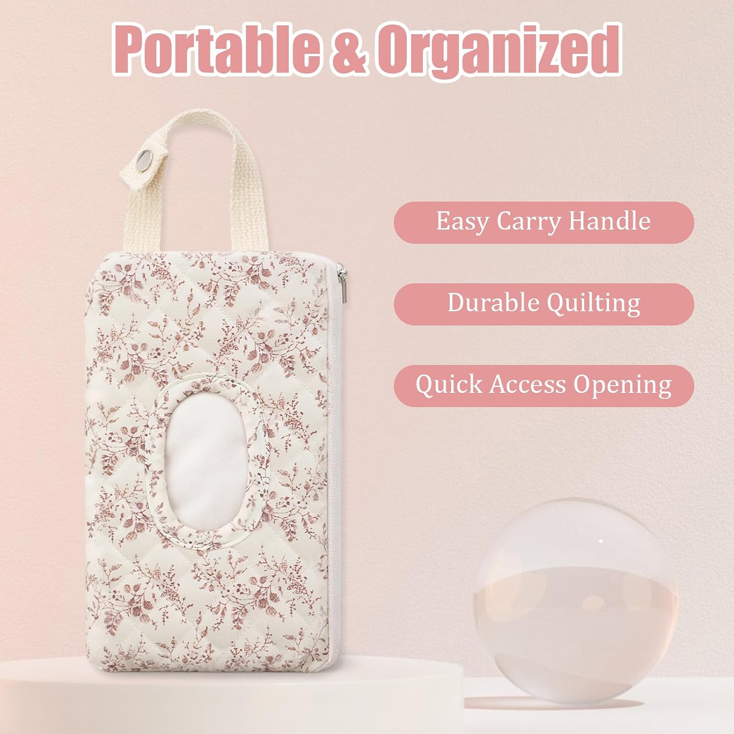Quilted Diaper Wipe Pouch Hanging Floral Wet Wipes Bag