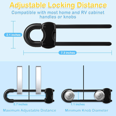 10 Pcs Sliding Cabinet Latches, U Shaped Cabinet Door Locks, Baby Cabinet Safety Latches for Baby Proofing, No Drilling Tool-Free Installation Easy to Use for Knobs or Handle Double Door (Black)