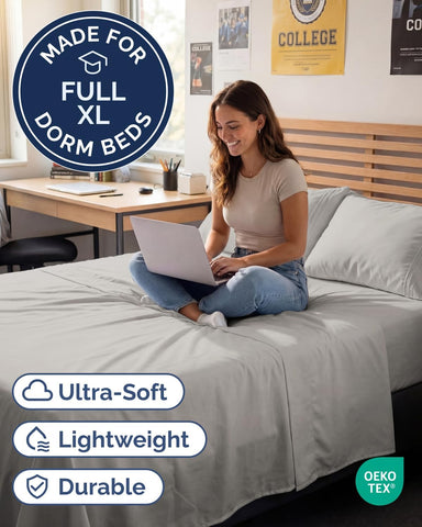 Full XL Sheets - 4 Piece Full XL Sheet Set - Soft & Cooling - French Grey