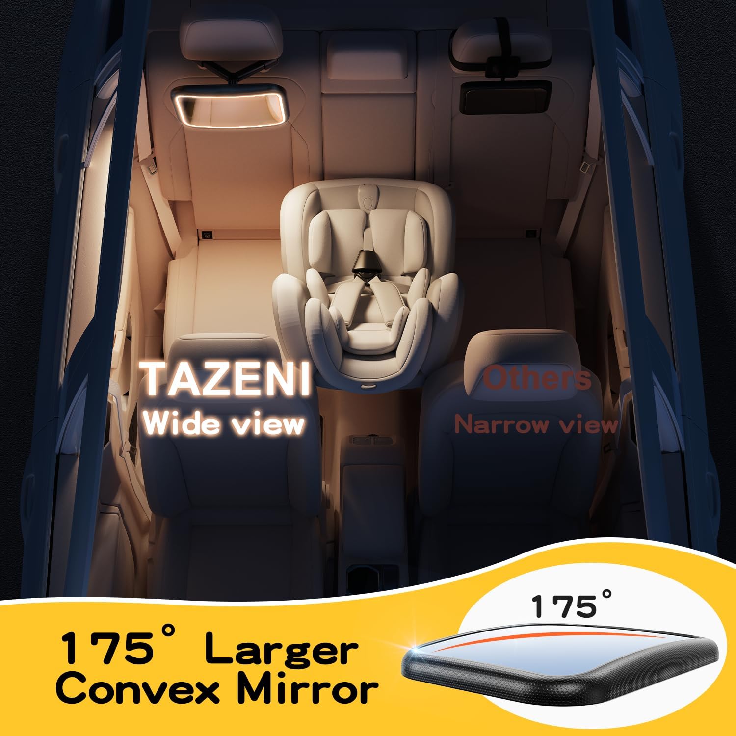 TAZENI Car Mirror for Baby Rear Facing, with Night Light & Remote Control