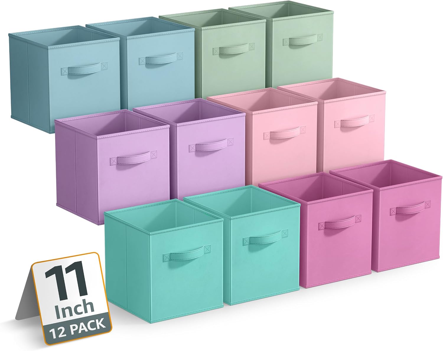 Sorbus Fabric Storage Cubes, 12 Pack (11 Inch, Multi Pastels 2)