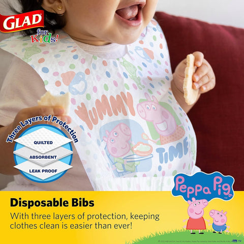 Glad for Kids Peppa Pig Paper Bibs - Cute Peppa Pig Design, Travel Bibs, 24 Pack