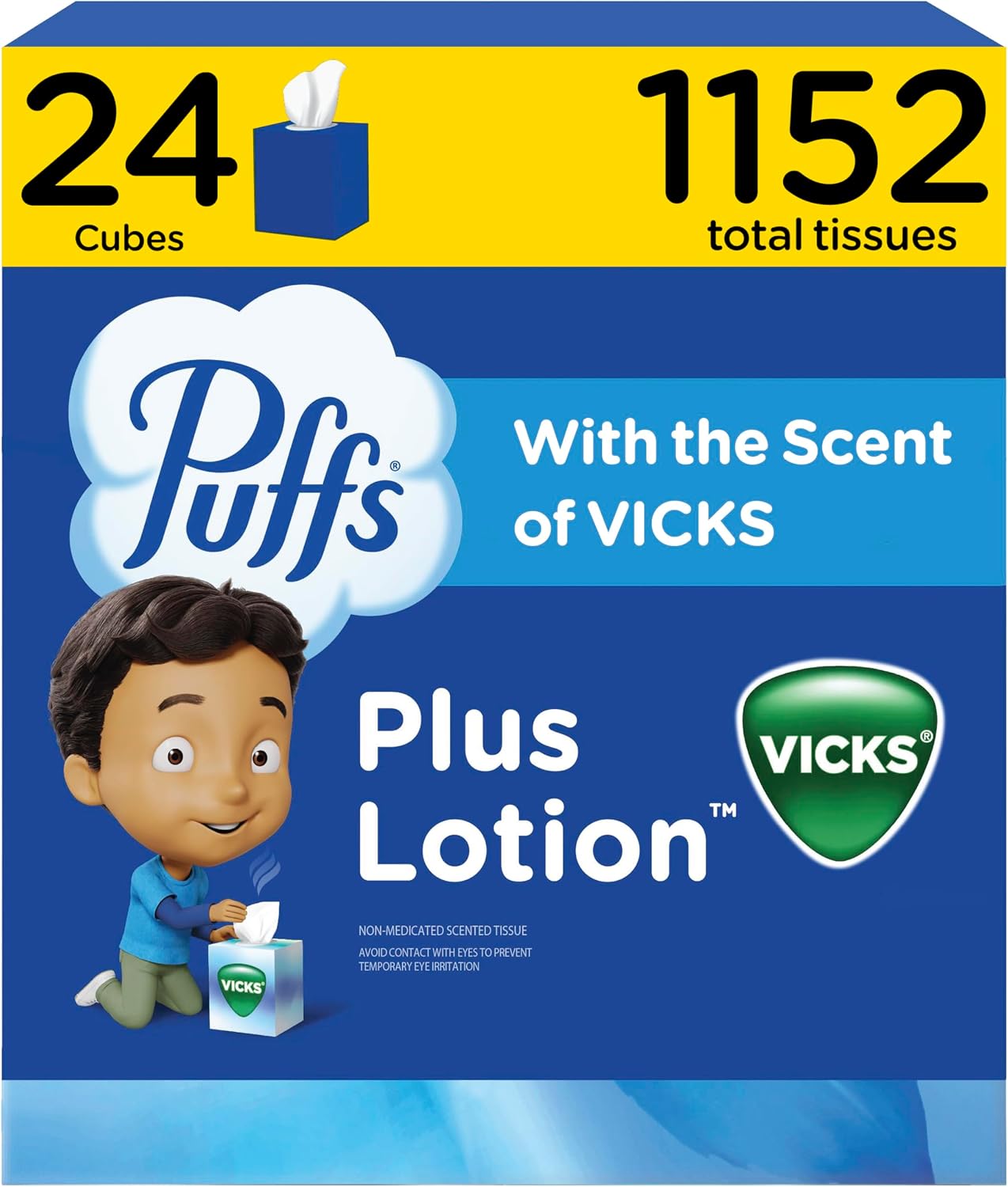 Puffs Plus Lotion with Vicks Facial Tissues, 24 Cubes, 48 Tissues per Box