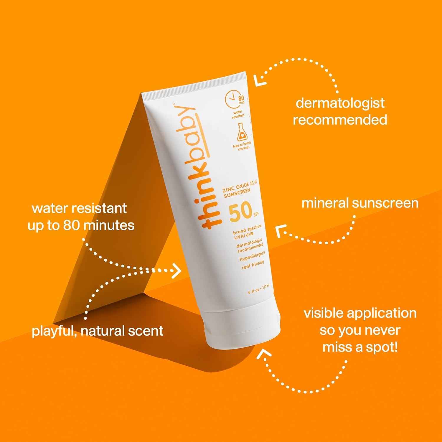 Thinkbaby Baby Sunscreen SPF 50+, Mineral Formula, Water Resistant, 6 Oz
