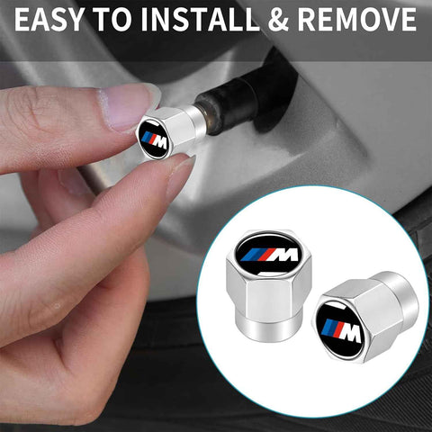 Tire Valve Stem Cap for BMW M Metal Tire Stem Cover with Belt O-Ring Air caps Sports Accessories 4 Pack