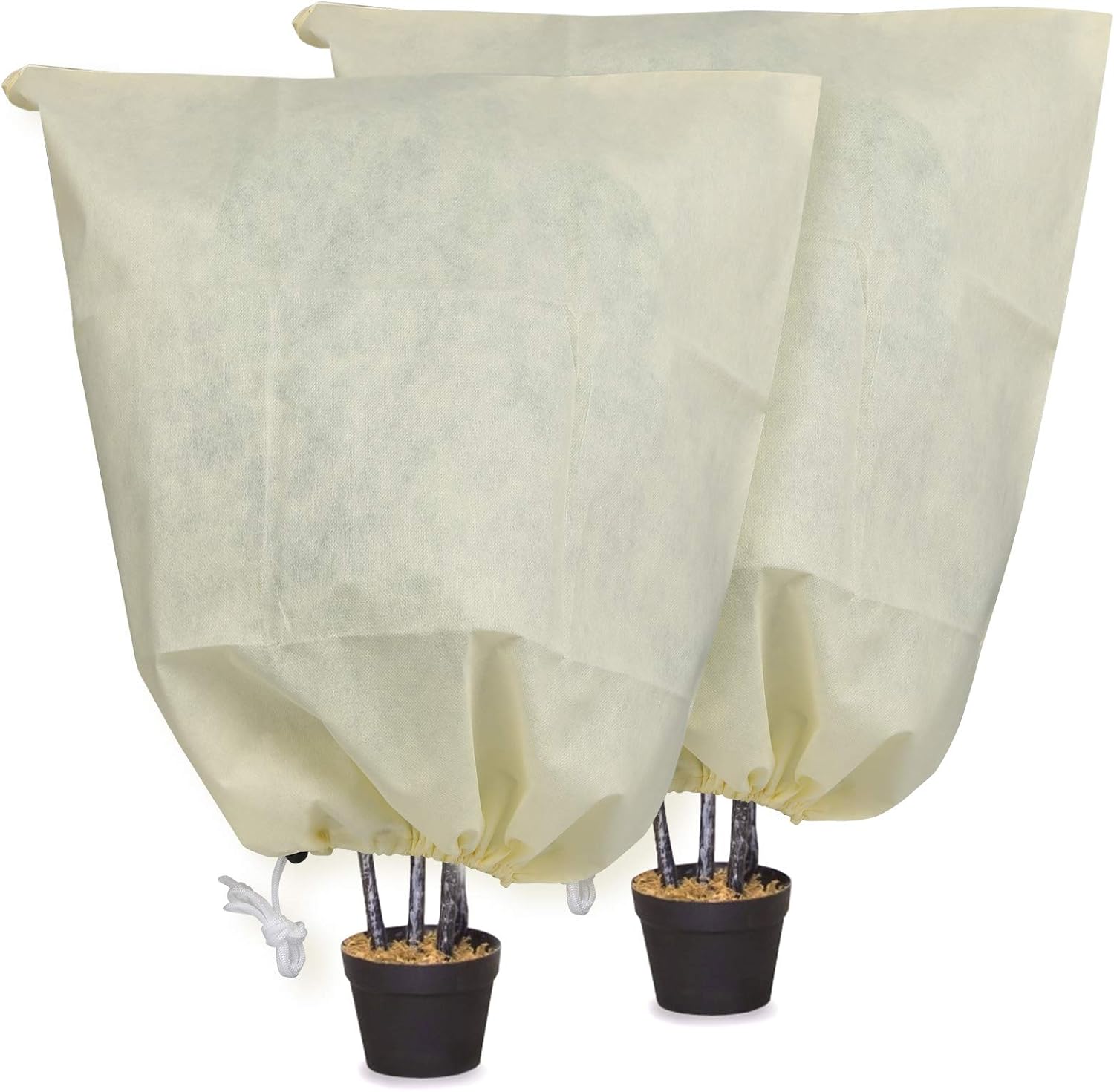 MIXC Plant Covers Freeze Protection, 31.4''×39.3'' Winter Cold Weather Frost Blankets Shrub Jacket with Drawstring Reusable Frost Protection Cloth for Outdoor Plants Fruit Tree Potted (2 Pack)