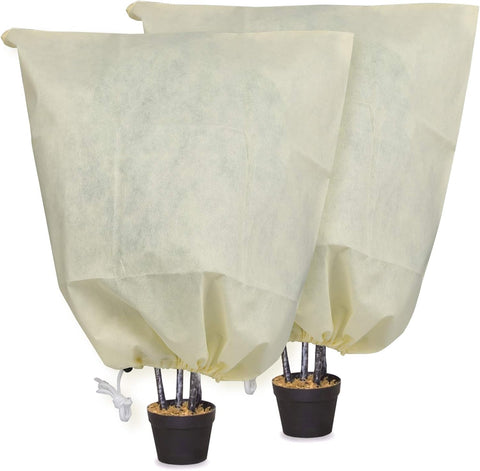 MIXC Plant Covers Freeze Protection, 31.4''×39.3'' Winter Cold Weather Frost Blankets Shrub Jacket with Drawstring Reusable Frost Protection Cloth for Outdoor Plants Fruit Tree Potted (2 Pack)