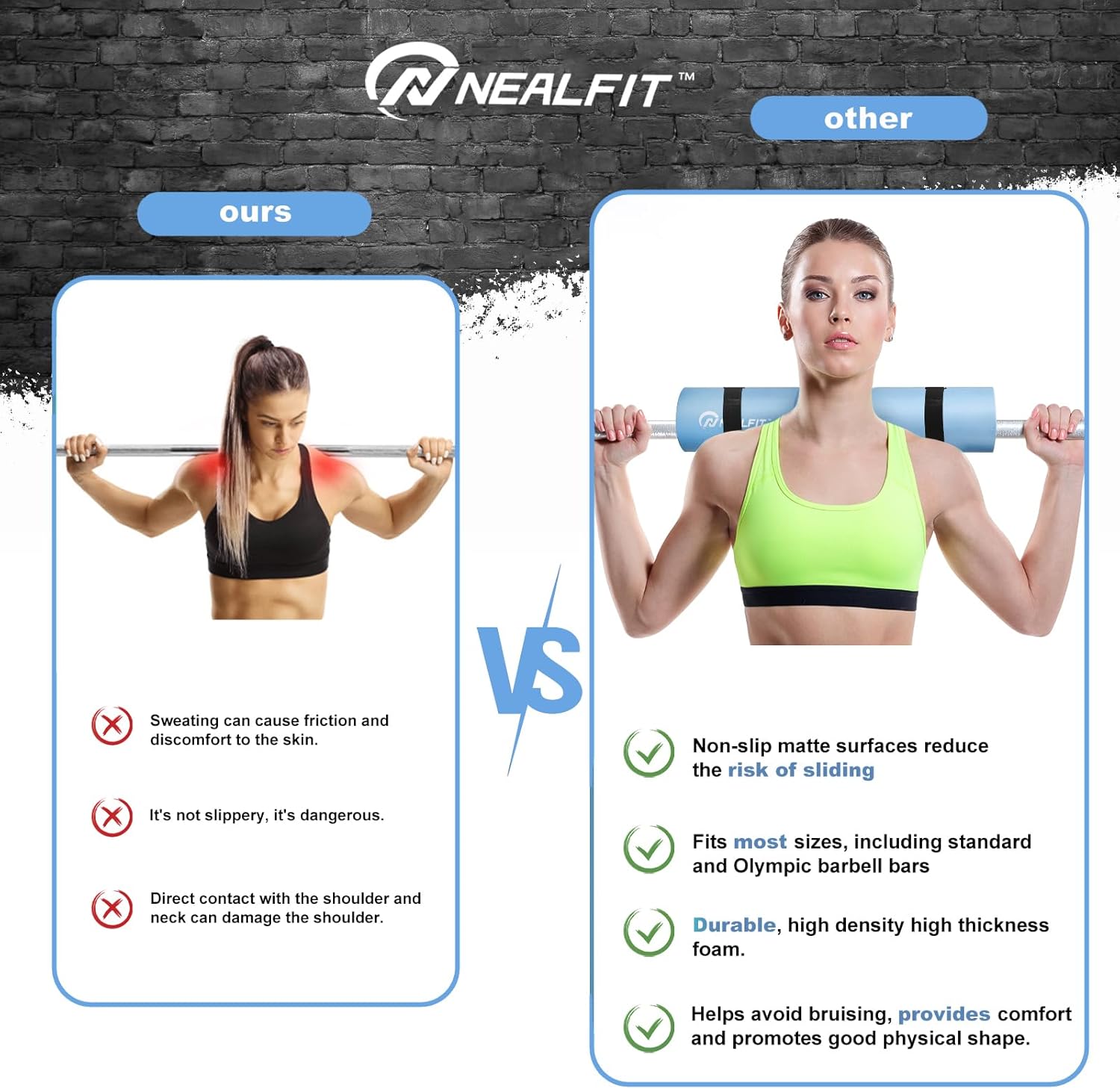 NEALFIT Barbell Pad Squat Pad for Squats—Squat Bar Pad—Great for Weightlifting,Lunges and Hip Thrusts—Foam Sponge Pad—Fit Standard and Olympic Bars Perfectly