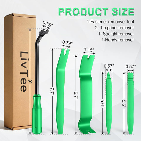 LivTee 5 pcs Auto Trim Removal Tool Kit, No Scratch Plastic Pry Tool Kit - Interior Door Panel Clip Fastener Removal Set for Vehicle Dash Radio Audio Installer (Green)
