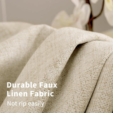 YoungsTex Linen Blackout Curtains 48 Inch Length for Bedroom, Short Thermal Insulated Drapes Room Darkening with Grommet Privacy for Living Room Window, Warm Beige, 2 Panels, 42 X 48 Inch