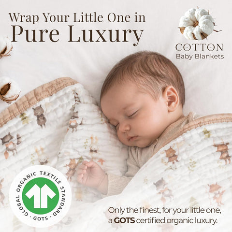 Organic Cotton Muslin Baby Blanket for Boys and Girls - Luxurious Soft Toddler Quilt for Swaddling - Gender Neutral Blanket - Baby and Toddler Gift - Farm