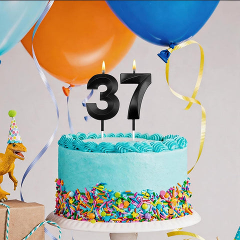 Black Birthday Candles for Cake 37 Candle 37 Birthday Candle 37 Candles for Birthday Cakes 37th Birthday Cake Topper Black Candles 37 Decorations for Her Him Women