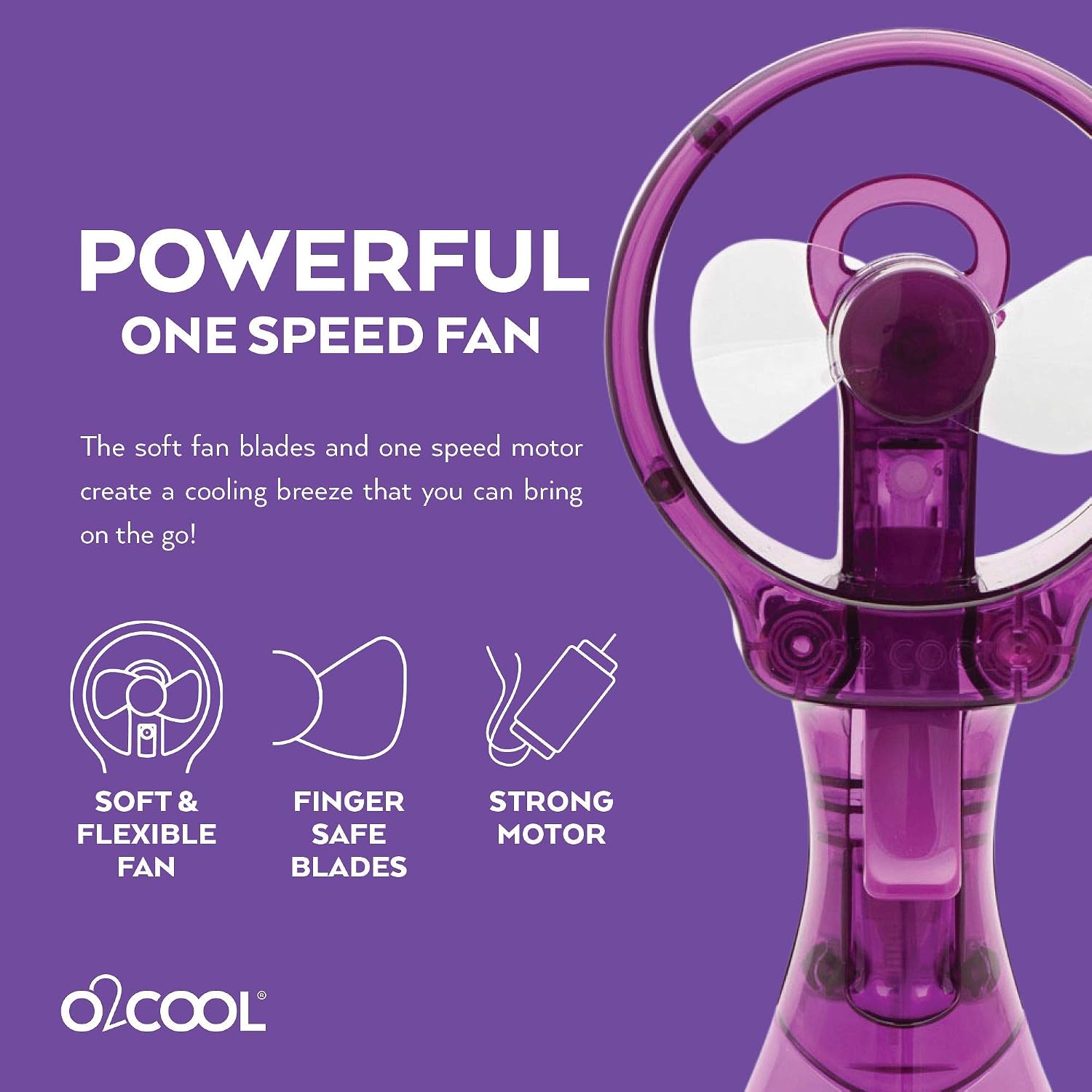 O2COOL Deluxe Handheld Misting Fan Battery Powered Purple