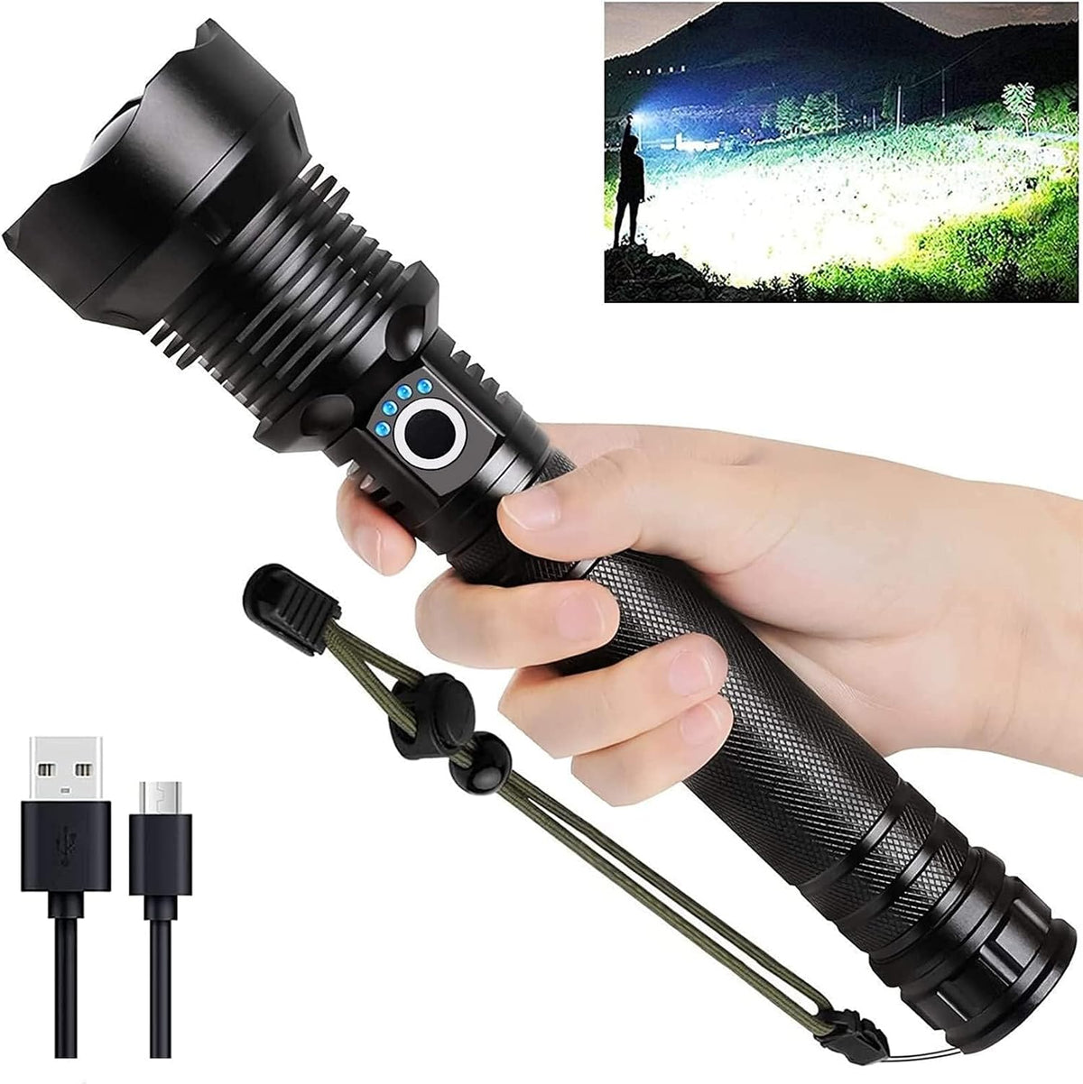 Lylting Rechargeable LED Flashlights High Lumens, 99,000 Lumens Super Bright Flashlight with 5 Modes & Waterproof, Powerful Handheld Flashlight for Camping Emergencies