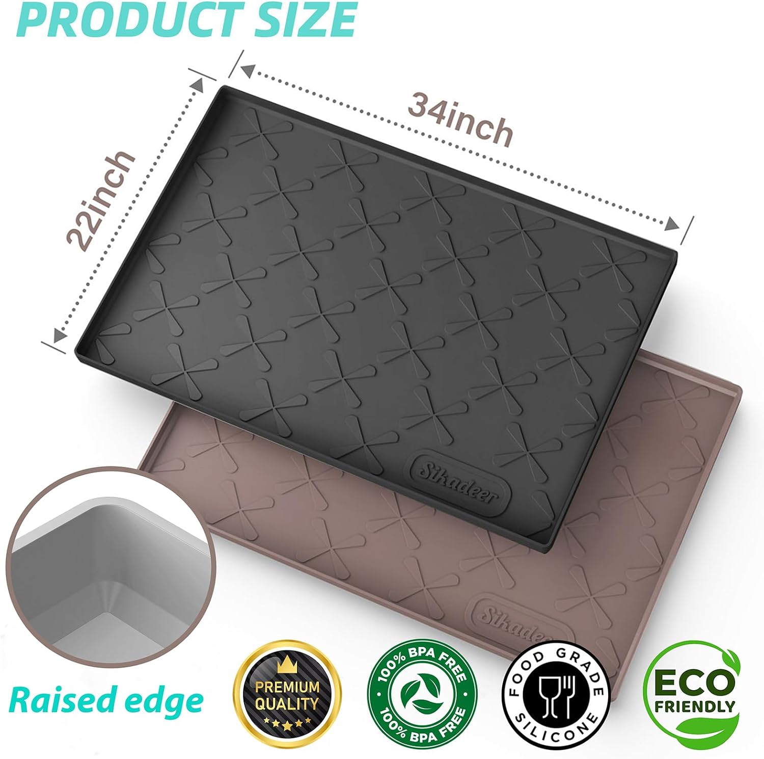 SIKADEER Waterproof Under Sink Mat 34" x 22", Silicone Mat Kitchen liner