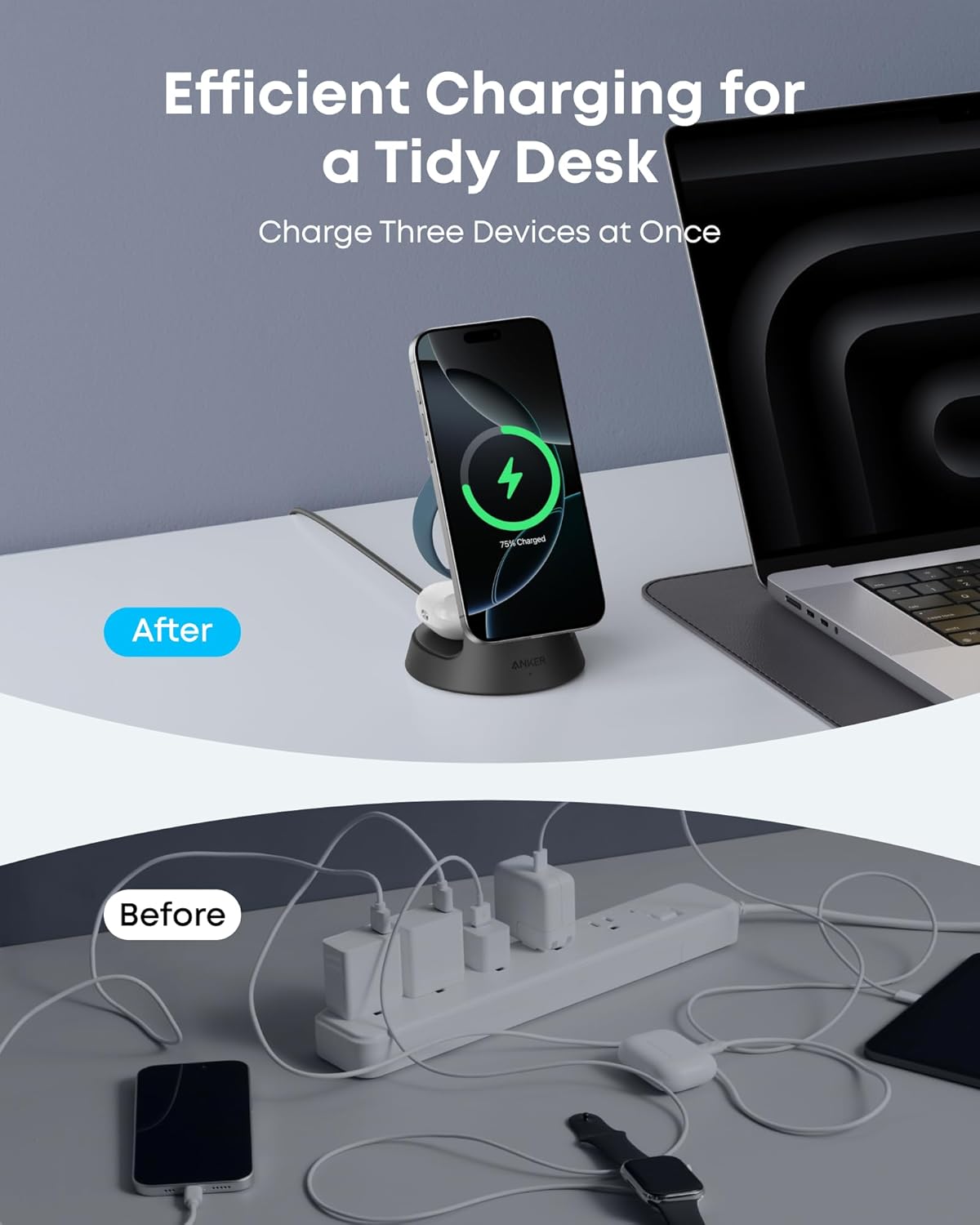 Anker MagSafe Charger Compatible, MagGo 3-in-1 Qi2 15W Charging Station
