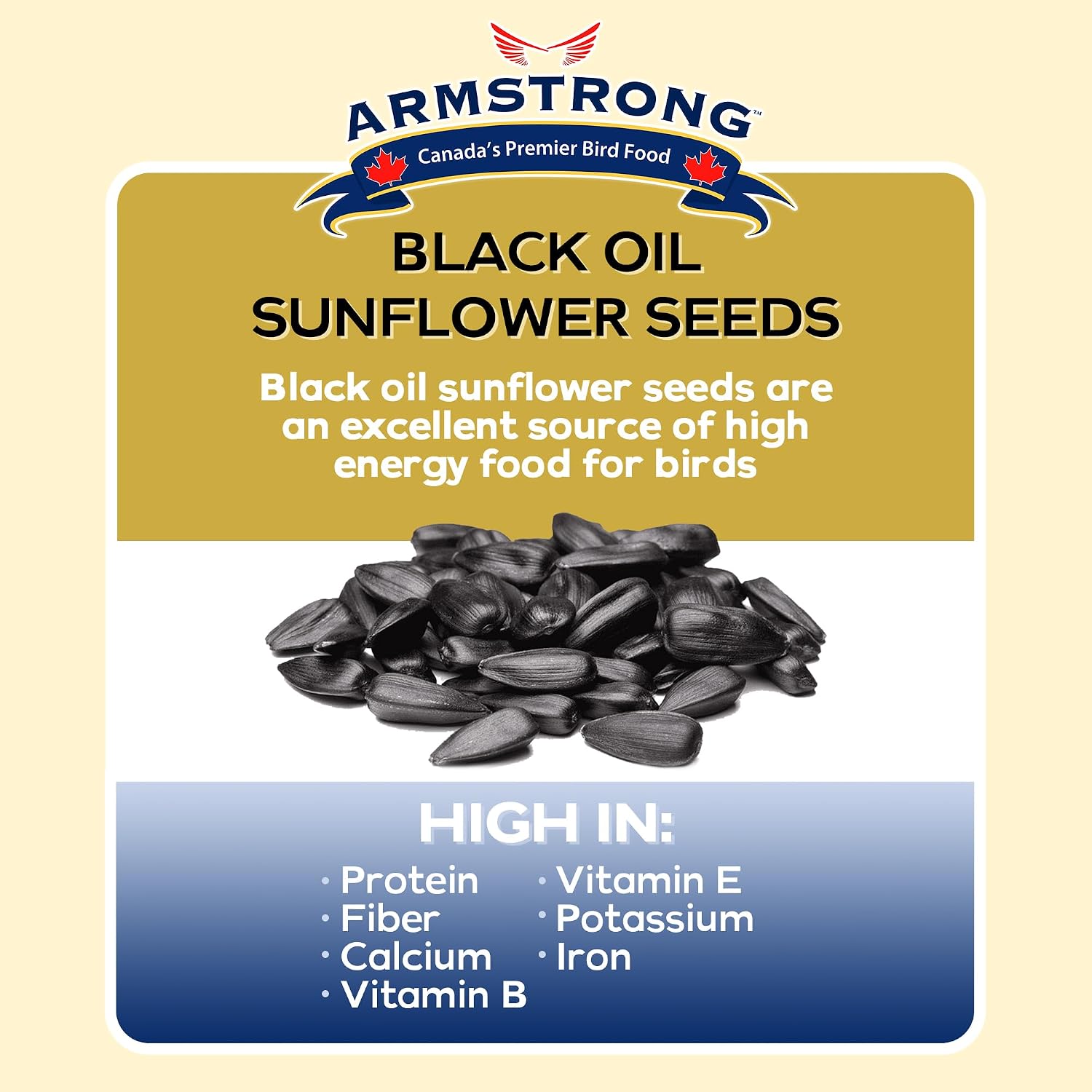 Armstrong Wild Bird Food Black Oil Sunflower Bird Seed, 8 Pounds - for Northern Cardinals, Blue Jays and Hairy Woodpeckers - Ideal for Outside Feeders