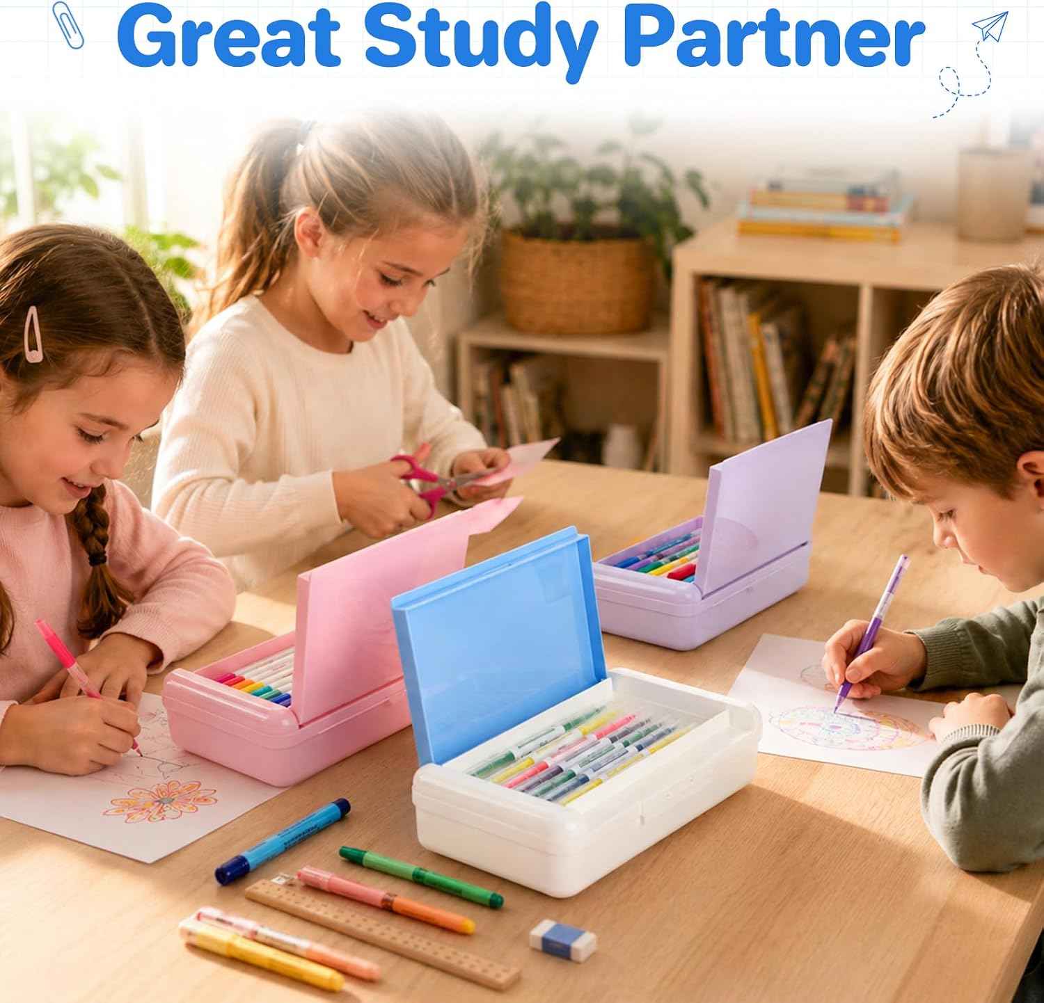 Plastic Hard Color Double Layer Cute Pencil Box Case For Girl Boy