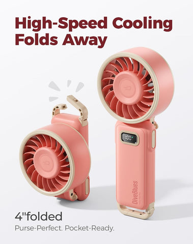 Diveblues Portable Turbo Fan, Pink Travel Fan, Wearable Neck Fan