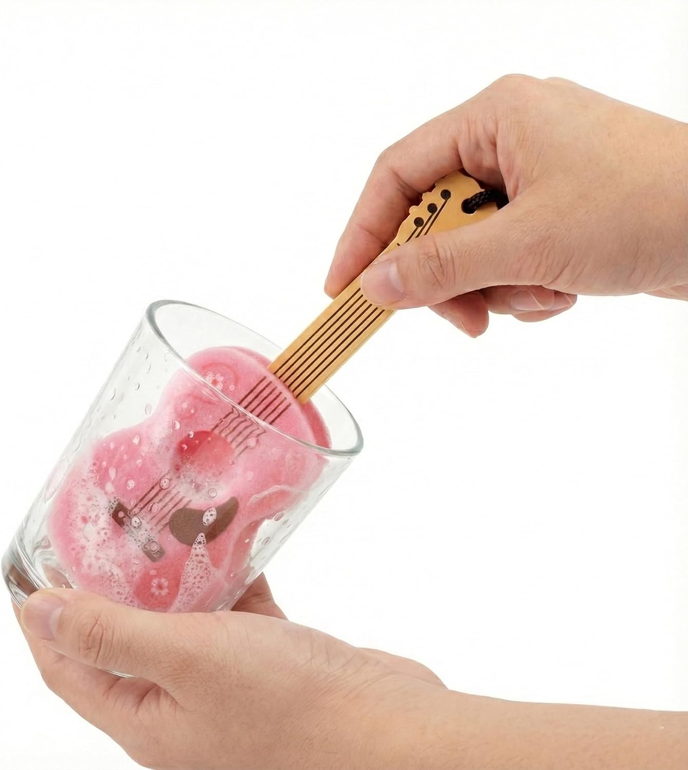 Dolly Parton Pink Guitar Bottle Brush Long-Handle Sponge, Fun and Unique Acoustic Guitar Design with Signature Dolly Logo, Great for Music Lovers