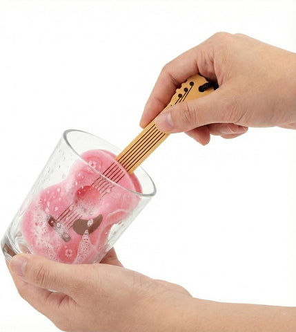 Dolly Parton Pink Guitar Bottle Brush Long-Handle Sponge, Fun and Unique Acoustic Guitar Design with Signature Dolly Logo, Great for Music Lovers