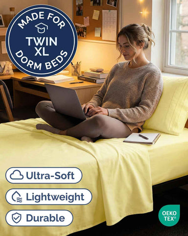 Twin XL 3 Piece Sheet Set - College Dorm Room Essentials - Yellow
