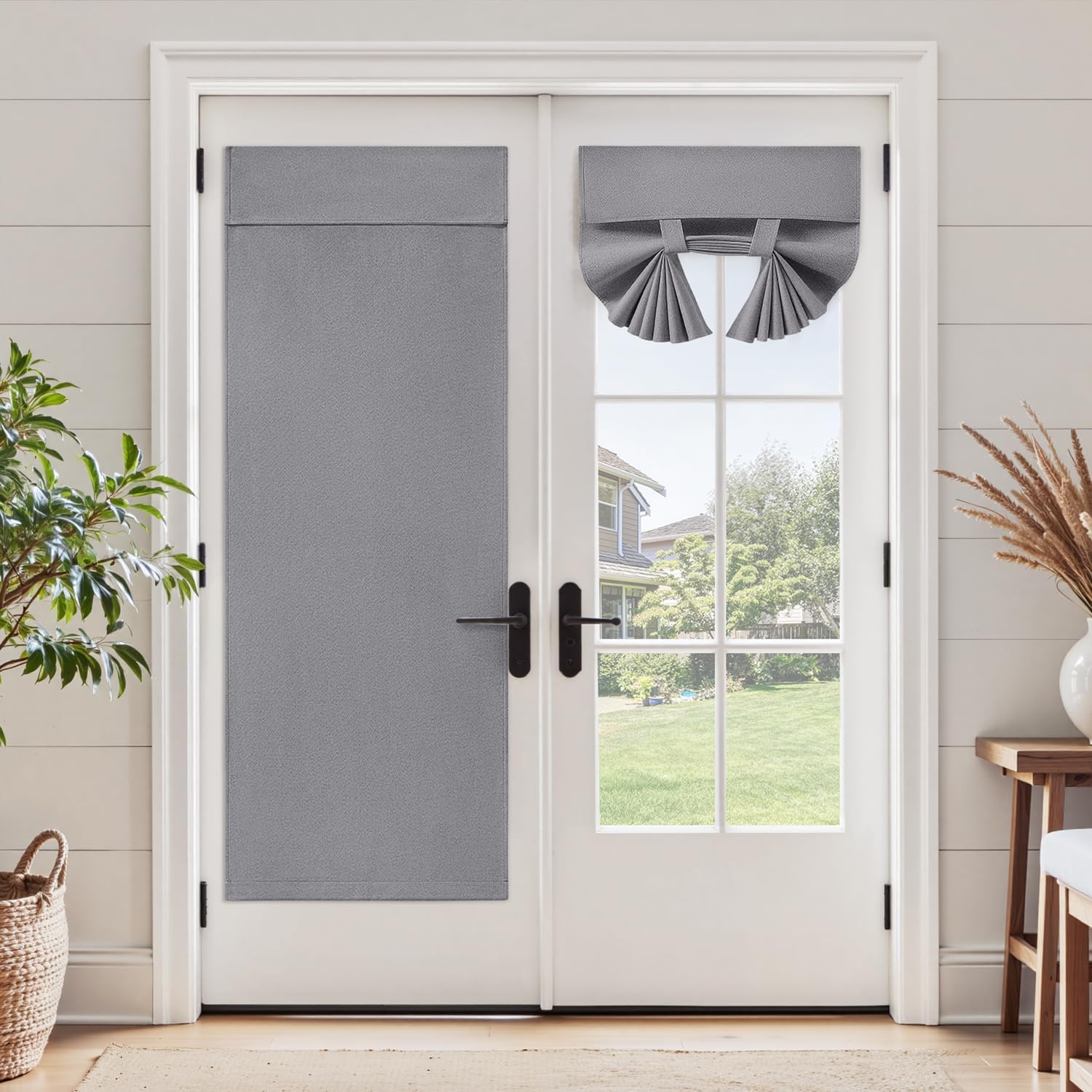 HOMEIDEAS 100% Blackout Linen Door Curtains for French Door 30x40 Inch
