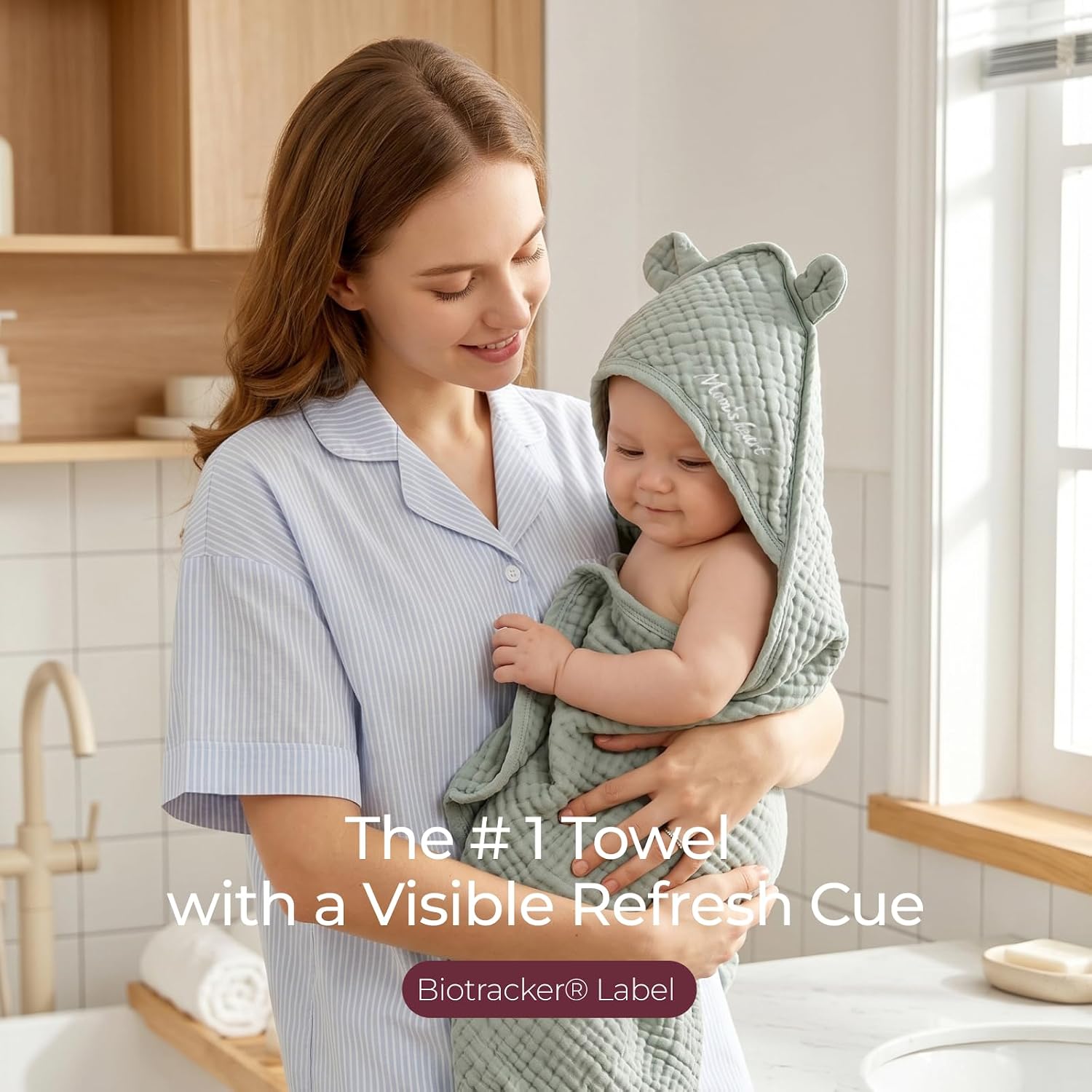 Momcozy 6-Layer Muslin Cotton Baby Towels with Hood, 32x32 Inch, Blue