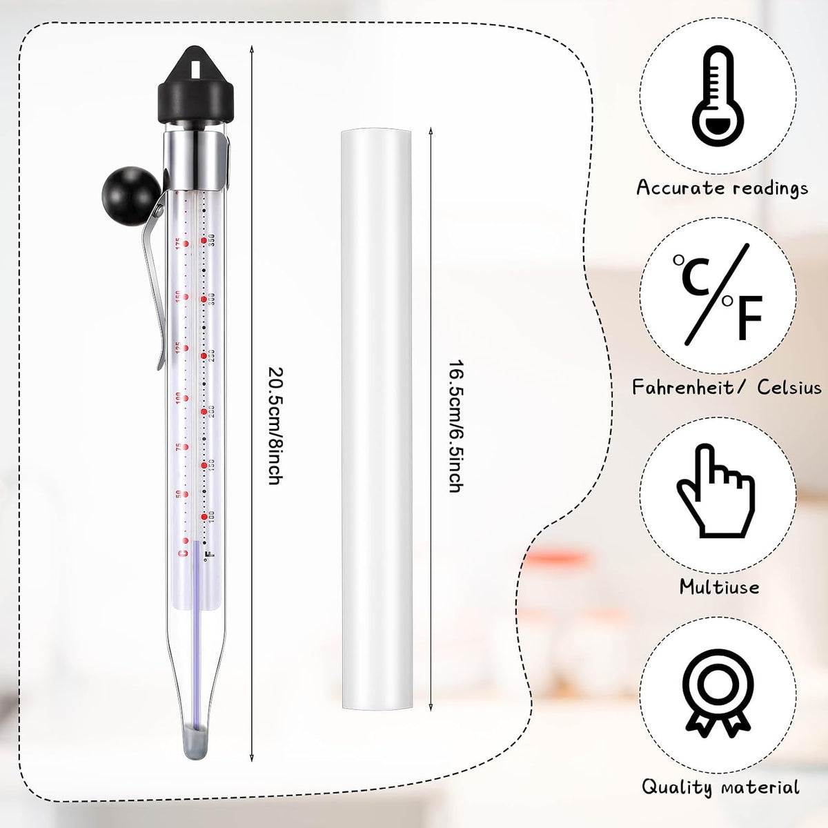 Photect 2 Pcs Candy Thermometer with Pot Clip 8", Black