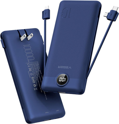 VEGER Portable Charger for iPhone, Power Bank Built in Cables and Wall Plug