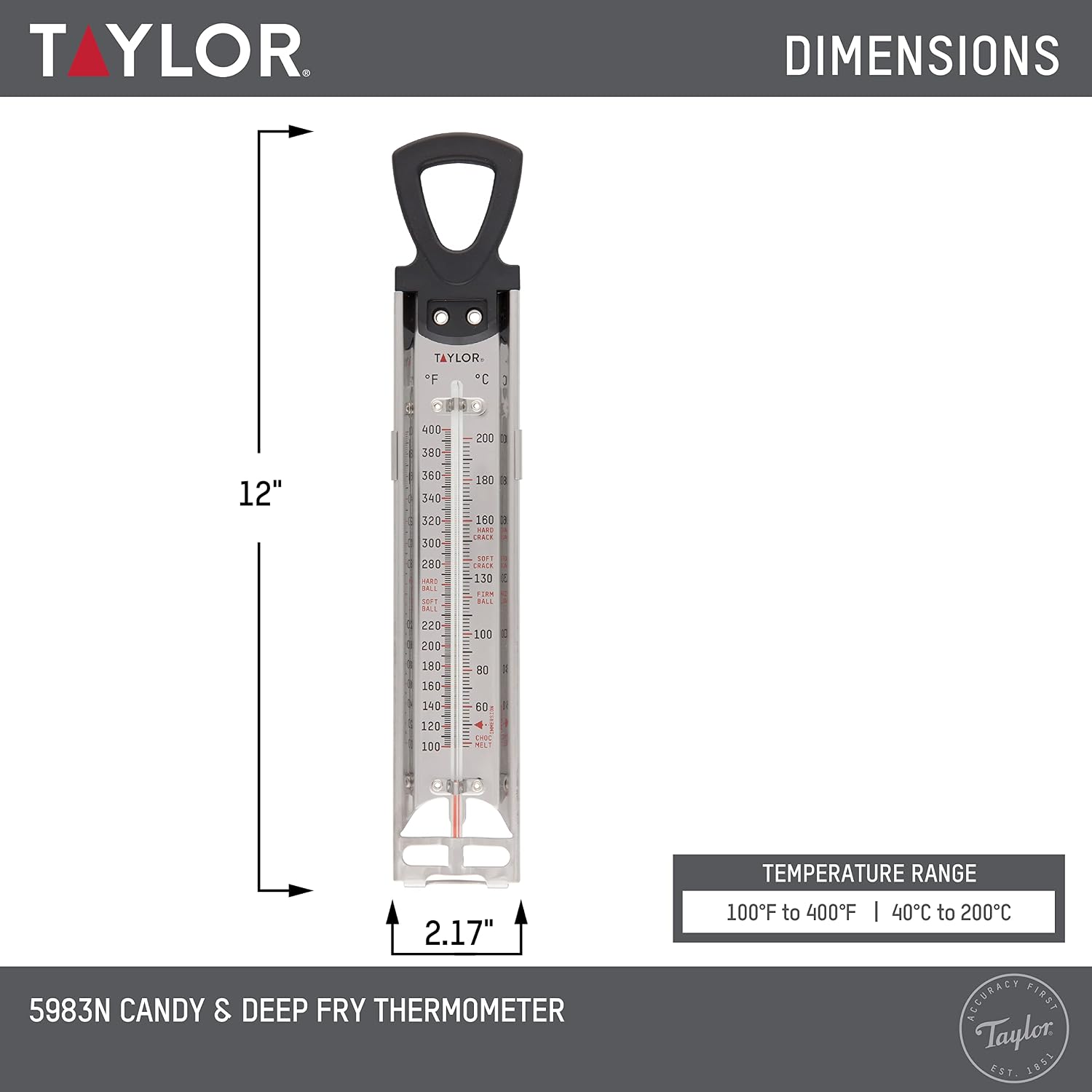 Food Network Candy Thermometer – Clip-On Stainless Steel Design with Stay-Cool Handle, 100°F–400°F Gauge for Candy, Oil & Deep Frying, Oven Safe Construction with Storage Sheath (Red) (Black)