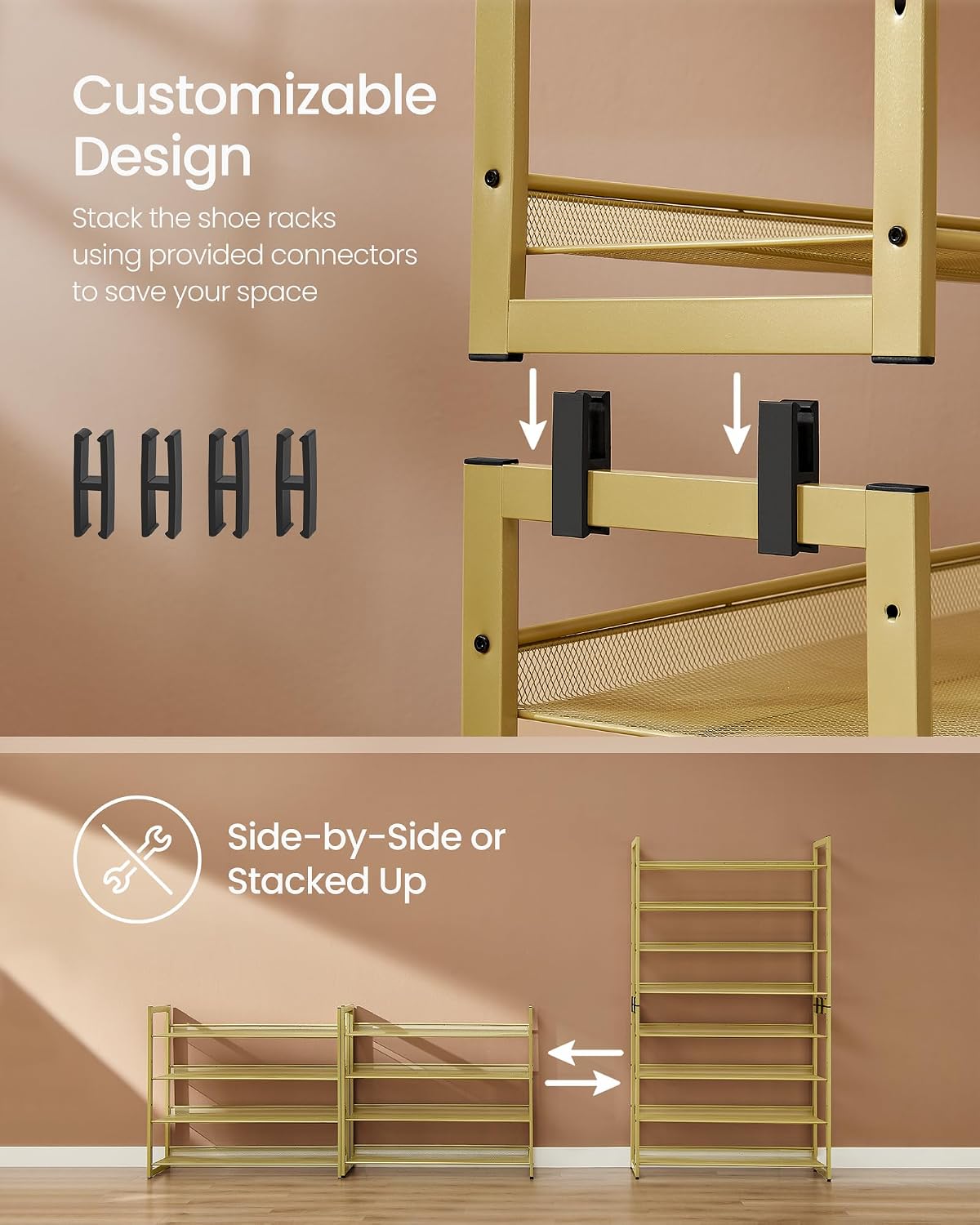 SONGMICS Metal Shoe Rack, 8-Tier Shoe Organizer, Holds 32-40 Pairs