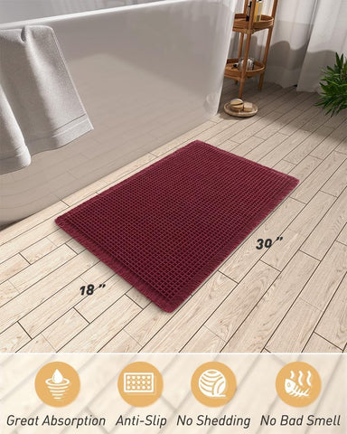 AMOAMI Upgraded Non Slip Absorbent Waffle Bath Mat 18" x 30", Red