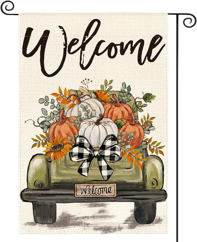 AVOIN colorlife Truck Fall Garden Flag 12x18 Inch for Outside