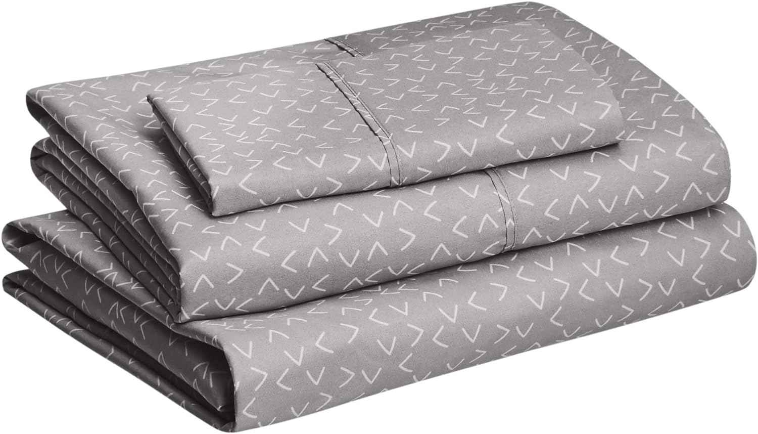 Amazon Basics Lightweight Breathable Brushed Microfiber Wrinkle Resistant 3-Piece Bed Sheet Set with 14-Inch Deep Pockets, Twin, Gray Arrows, Printed
