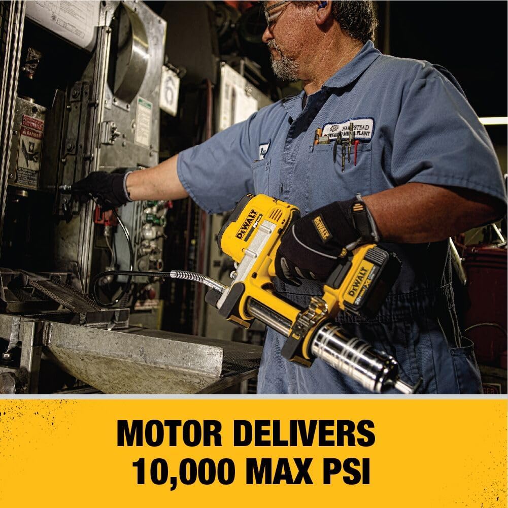 DEWALT Grease Gun 20V MAX, Cordless Electric Grease Gun 42” Hose, 10,000 PSI, Variable Speed Triggers, Tool Only (DCGG571B)