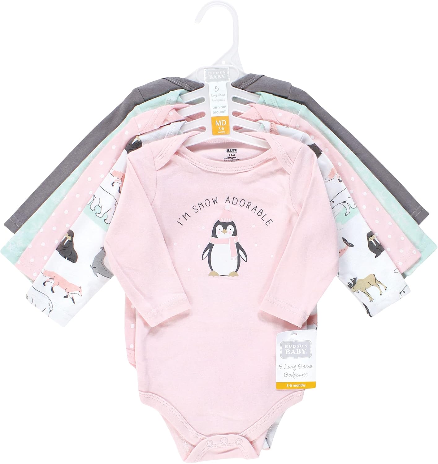 Hudson Baby baby-girls Cotton Long-sleeve Bodysuits 5-pack