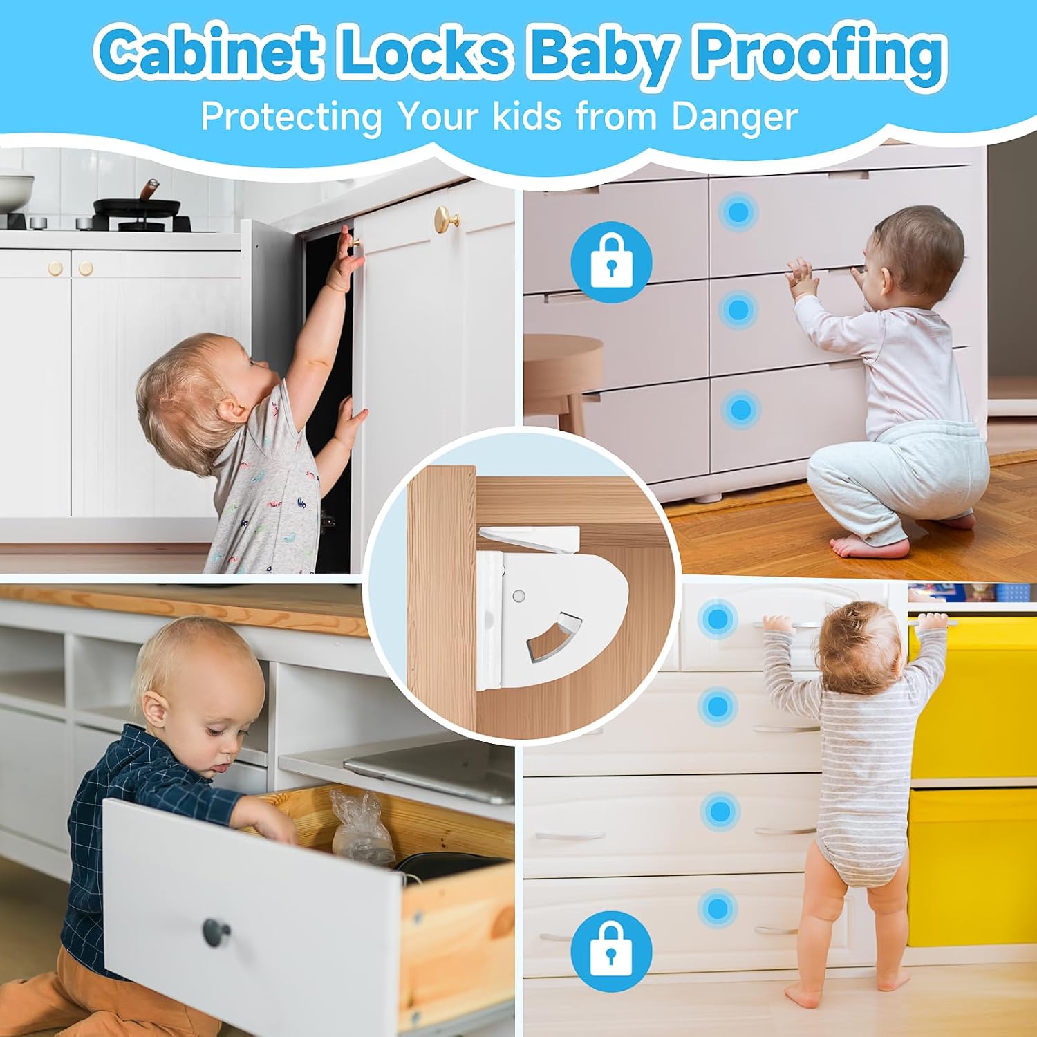 10 Pack Magnetic Cabinet Locks for Child Safety, Drawer Locks Baby Proofing